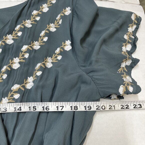 Jodifl Dress Womens 2X Green Faux Wrap Asymmetrical Maxi Embroidered Floral Boho - Picture 11 of 11